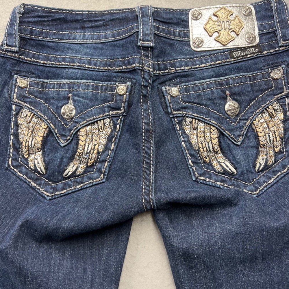 Miss Me Signature Skinny Jeans Dark Wash Sequin Wing Pockets JE8250SR Size 26